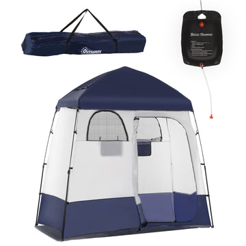 Outsunny Shower Tent, Pop Up Privacy Shelter For Camping, Dressing Changing Room, Portable Instant Outdoor Shower Tent Enclosure W 2 Rooms, Shower Bag, Floor And Carrying Bag, Blue Blue Taffeta