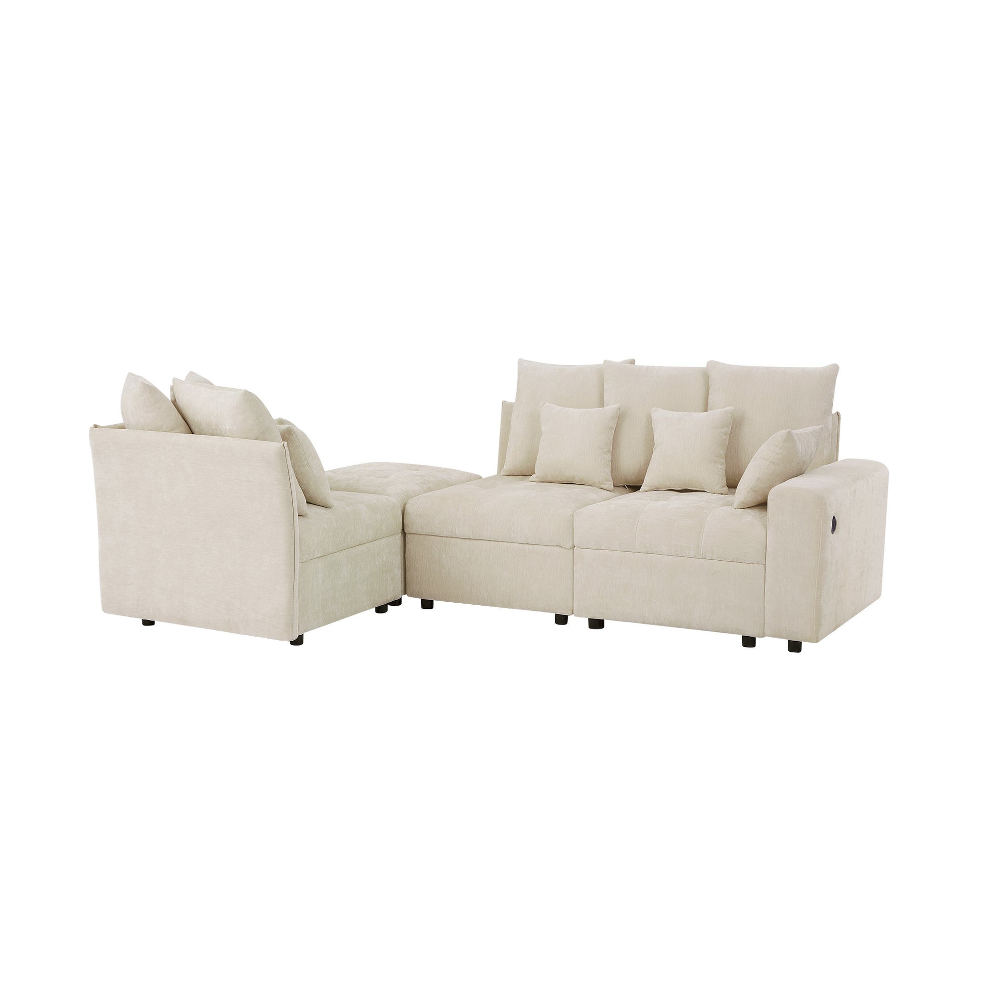 96.45"Sectional Sofa Modular Sofa Couch With Three Usb Ports, A Removable Storage Ottoman And Five Back Pillows For Living Room, Beige Beige Foam Chenille 4 Seat