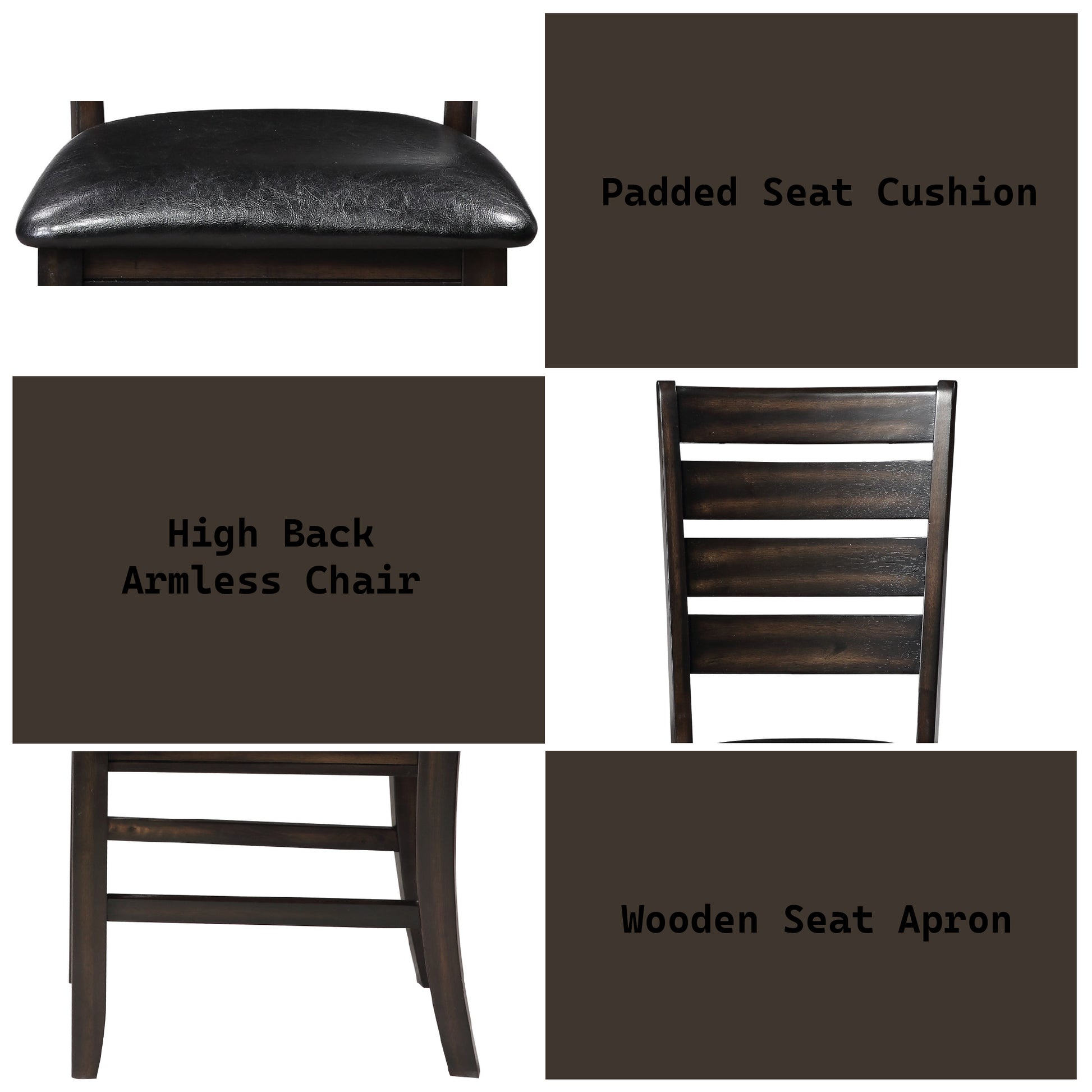 Urbana Black Synthetic Leather & Espresso Finish Side Chair Set Of 2 Black,Espresso Faux Leather,Synthetic Wood