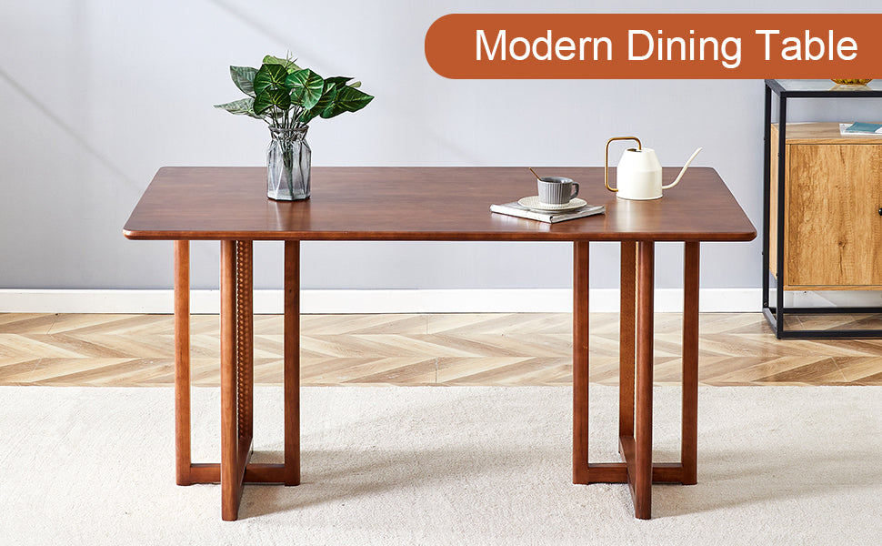 Chinese Country Retro Solid Wood Dining Table, Simple Modern Imitation Rattan Dining Table, Wooden Dining Table, Desk. Suitable For Dining Room, Living Room, Office Walnut Rubber Wood