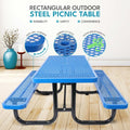 6 Ft. Rectangular Outdoor Steel Picnic Table With Umbrella Pole In Blue Blue Carbon Steel