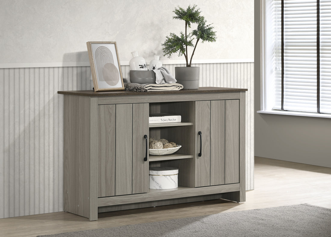 Nyla 47"W Gray Oak Console Table, Buffet Table, Sideboard With Shelves And Cabinet Doors Oak Engineered Wood