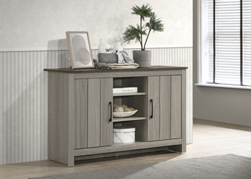 Nyla 47"W Gray Oak Console Table, Buffet Table, Sideboard With Shelves And Cabinet Doors Oak Engineered Wood