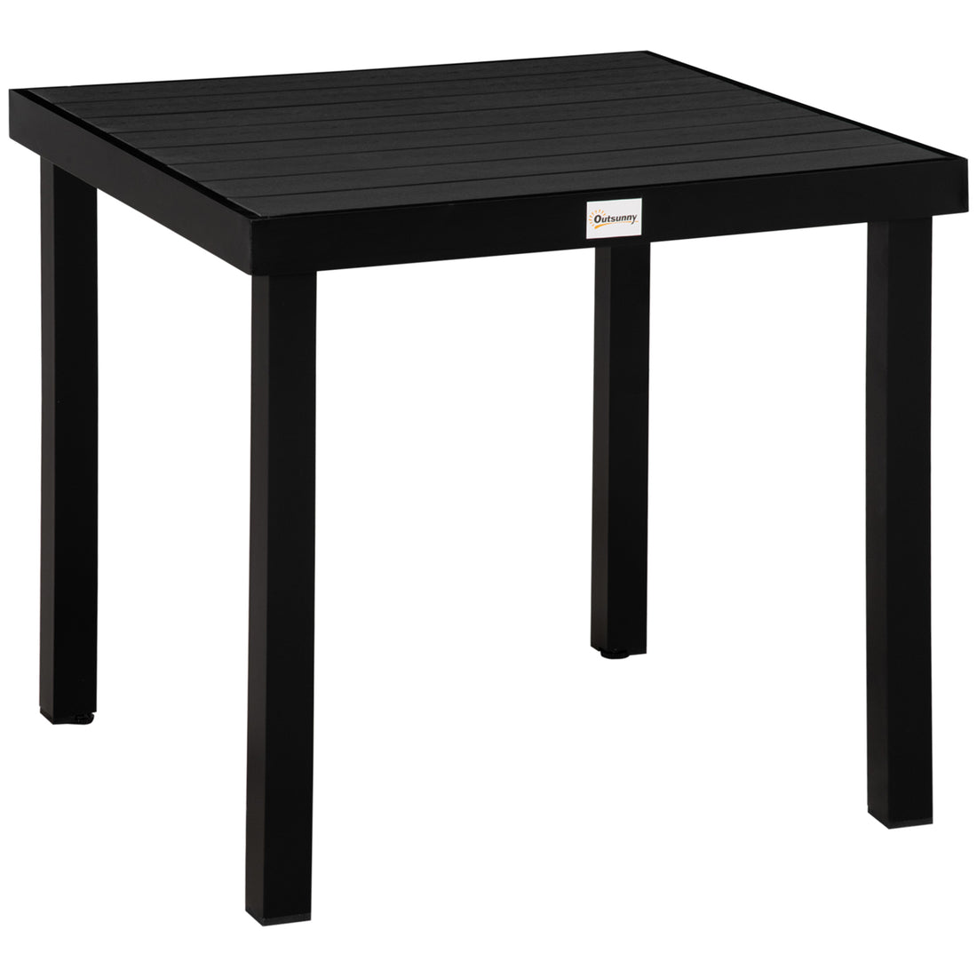 Outsunny Outdoor Dining Table For 4 Person, Square, Aluminum Metal Legs For Garden, Lawn, Patio, Woodgrain Black Black Aluminum