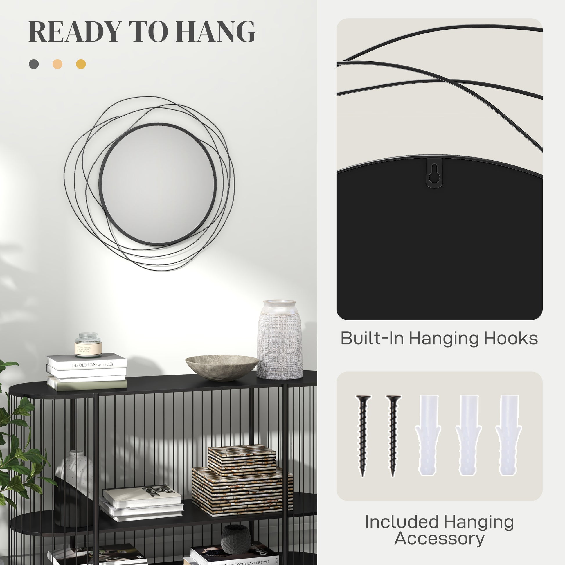 Homcom Metal Wall Art Modern Mirror Decor Home Hanging Wall Sculptures For Living Room Bedroom Dining Room, Black Black Mdf Glass