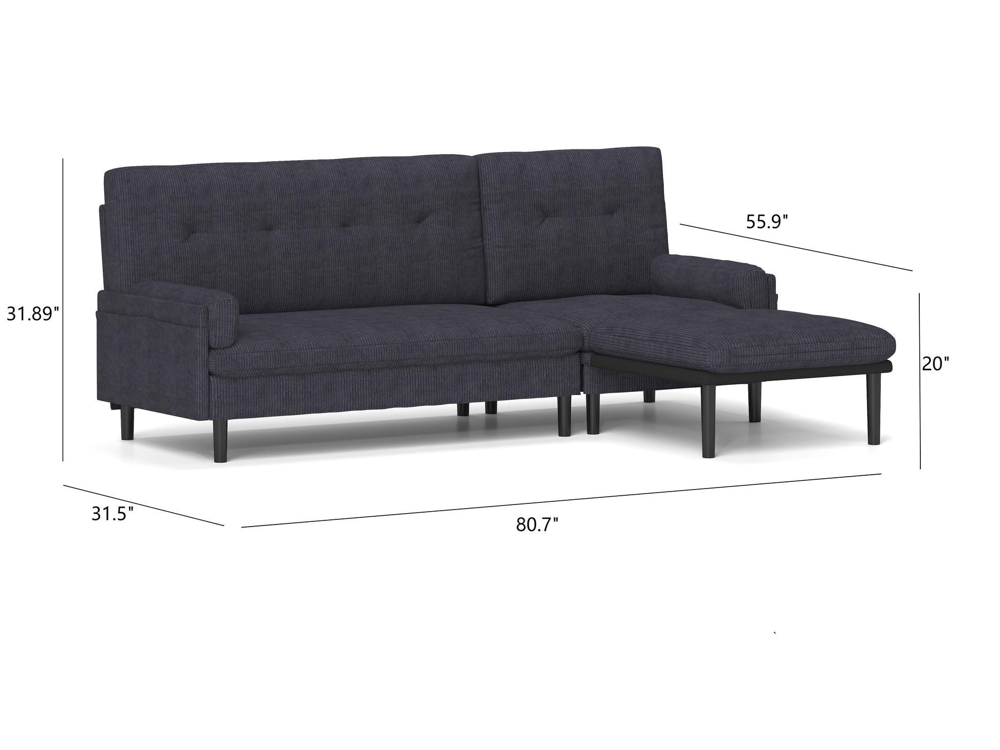 Ivory Corduroy Sectional Sofa: Convertible 3 Seater Sofa, L Shaped Sofa, And Bed Ivory Velvet Metal Primary Living Space Medium Soft Loose Back Pillow Top Arms Foam Fabric Metal 3 Seat
