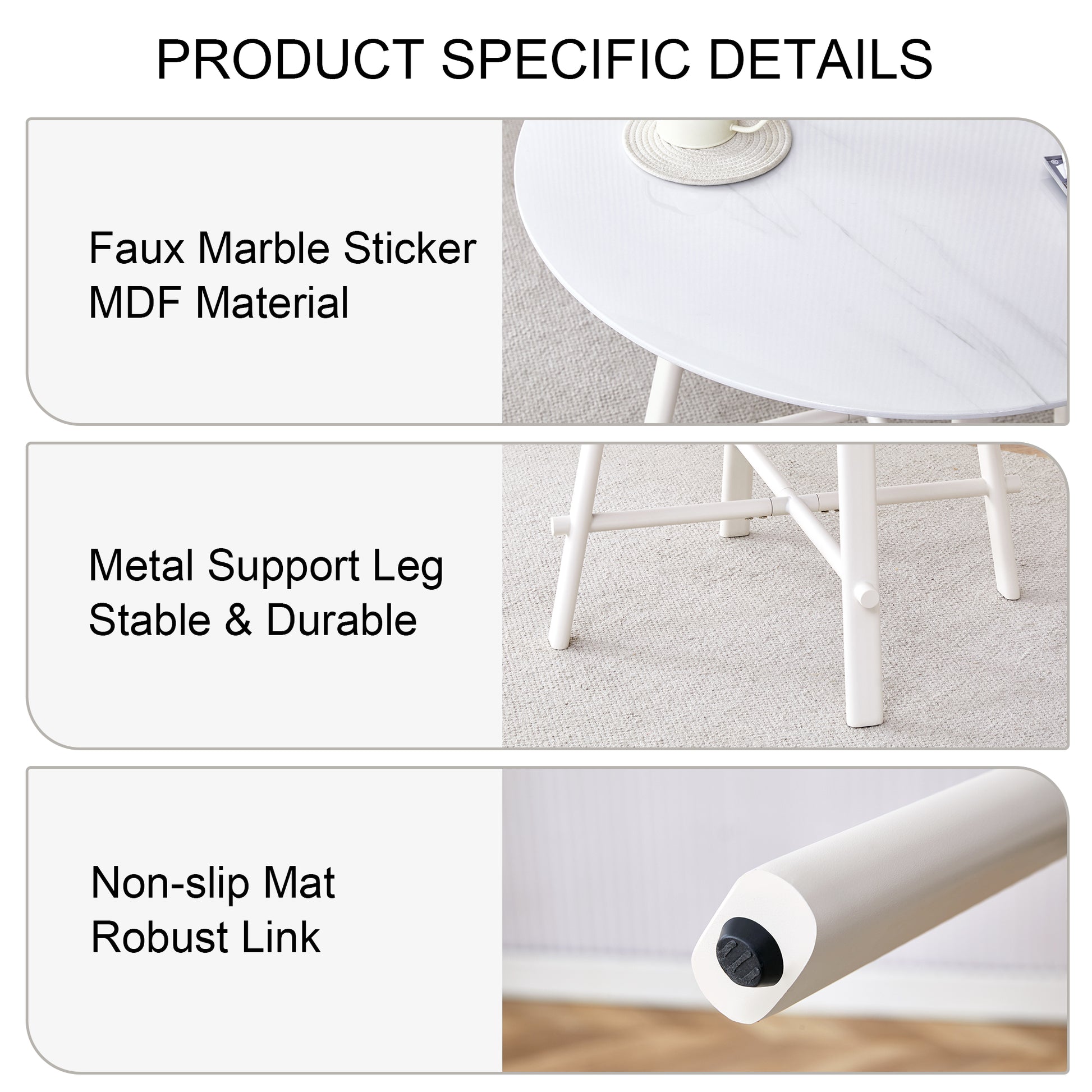 Table And Chair Set, Mdf Desktop, White Metal Table Legs, Stable And Beautiful, Suitable For Most Styles Of Home. Modern Simple Dining Table, Comfortable Seating. White Seats 4 Mdf