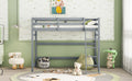 Twin Size High Loft Bed With Inclined Ladder, Guardrails,Grey Twin Grey American Design Pine