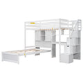 Twin Over Twin Loft Bed With Built In Desk And Staircase, With Storage Compartments And Shelves, White Twin Box Spring Not Required White Wood Pine