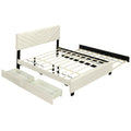 Queen Size Upholstered Platform Bed With Twill Headboard, Pullout Bed And Two Drawers, Flannel, Beige Queen Beige Mdf Lvl