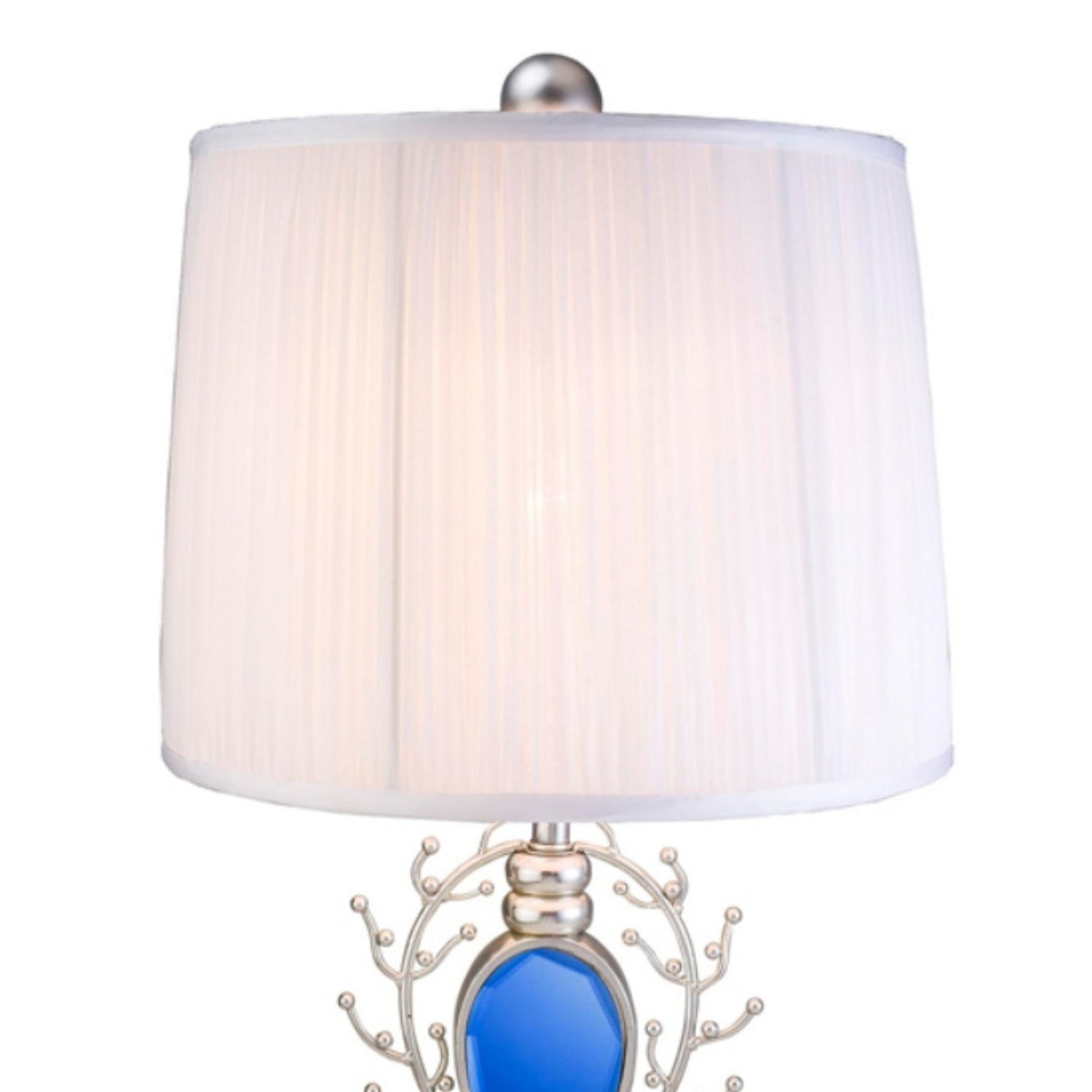 27.75" Tall Polyresin Table Lamp "Just Dazzle" With Silver Finish, White Shade Silver Metal