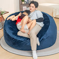 Bean Bag Chair: Giant 5' Memory Foam Furniture Bean Bag Chairs For Adults With Microfiber Cover 5Ft Dark Blue Primary Living Space Soft Casual,Classic,Modern Foam Lychee Velvet