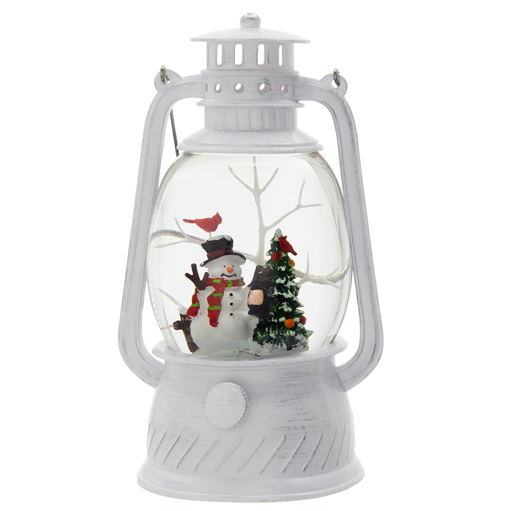 4.7X4.7X8.3"H Christmas Plastic Resin White Lantern With Snowman & Tree Led Water Spinning 6 Hours Timer, 3*Aa Batteries Required White Multi Plastic