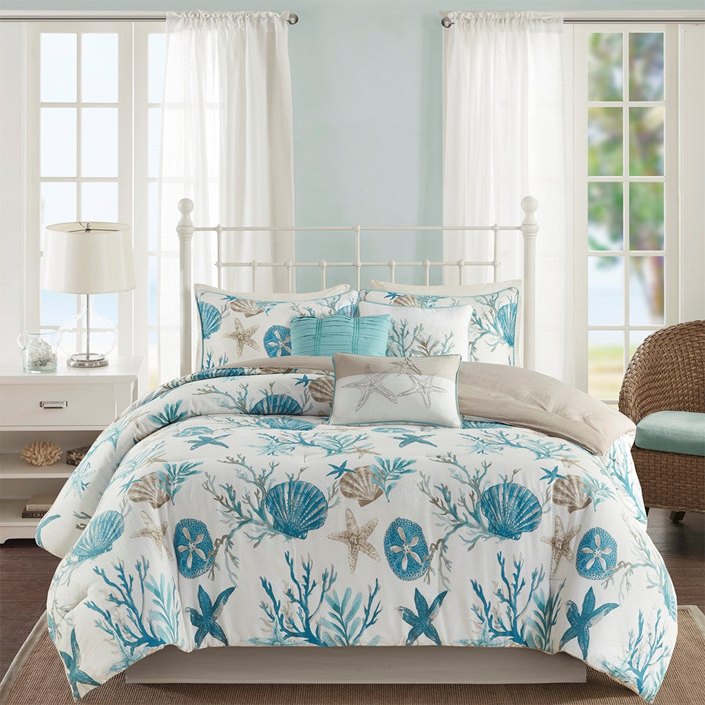 7 Piece Cotton Sateen Comforter Set Aqua King King Aqua Cotton