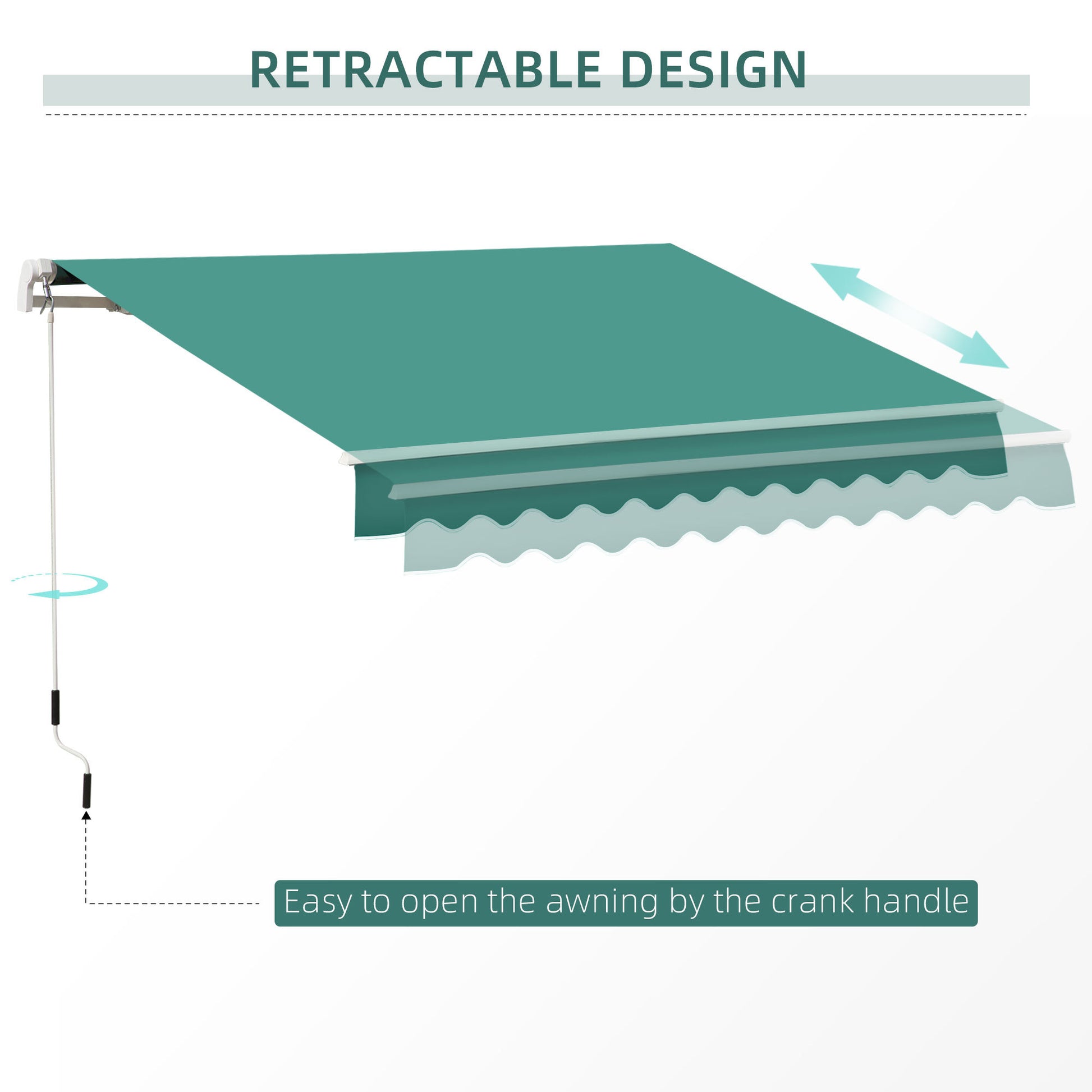 Outsunny 10' X 8' Retractable Awning, Patio Awnings, Sunshade Shelter W Manual Crank Handle, Uv & Water Resistant Fabric And Aluminum Frame For Deck, Balcony, Yard, Green Green Aluminum