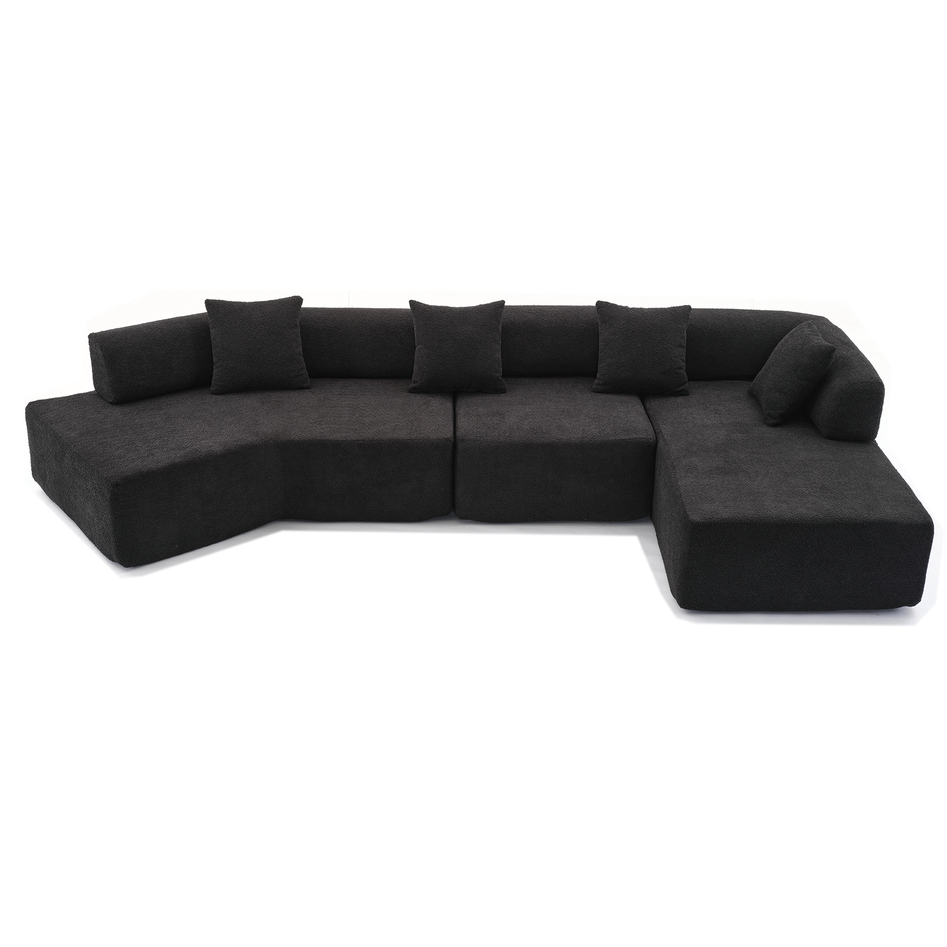 Arrived Modern Minimalist 140" L Shape Couch ,No Assembly Required,Boucle,Modular Sofa ,Couch With Chaise,Free Combination Foam Filled Sofa, 4 Seats,Black Black Polyester Primary Living Space Soft Modern Foam Polyester 4 Seat