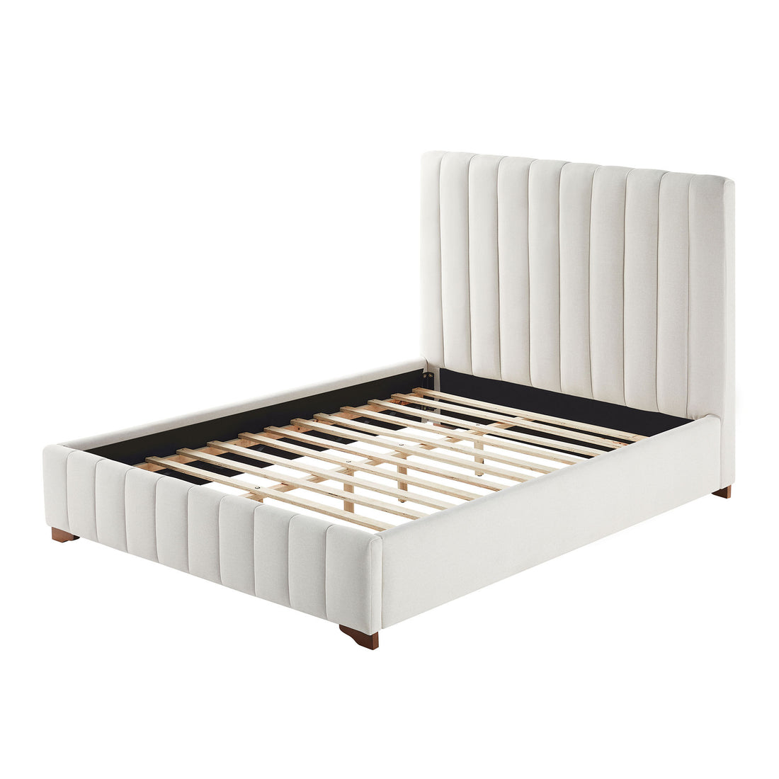 Queen Size Modern Design Bed Frame Upholstered Queen Bed Frame Platform With Headboard Fabric Headboard Wooden Slats Support, No Box Spring Needed,Mattress Foundation,White Queen White Fabric