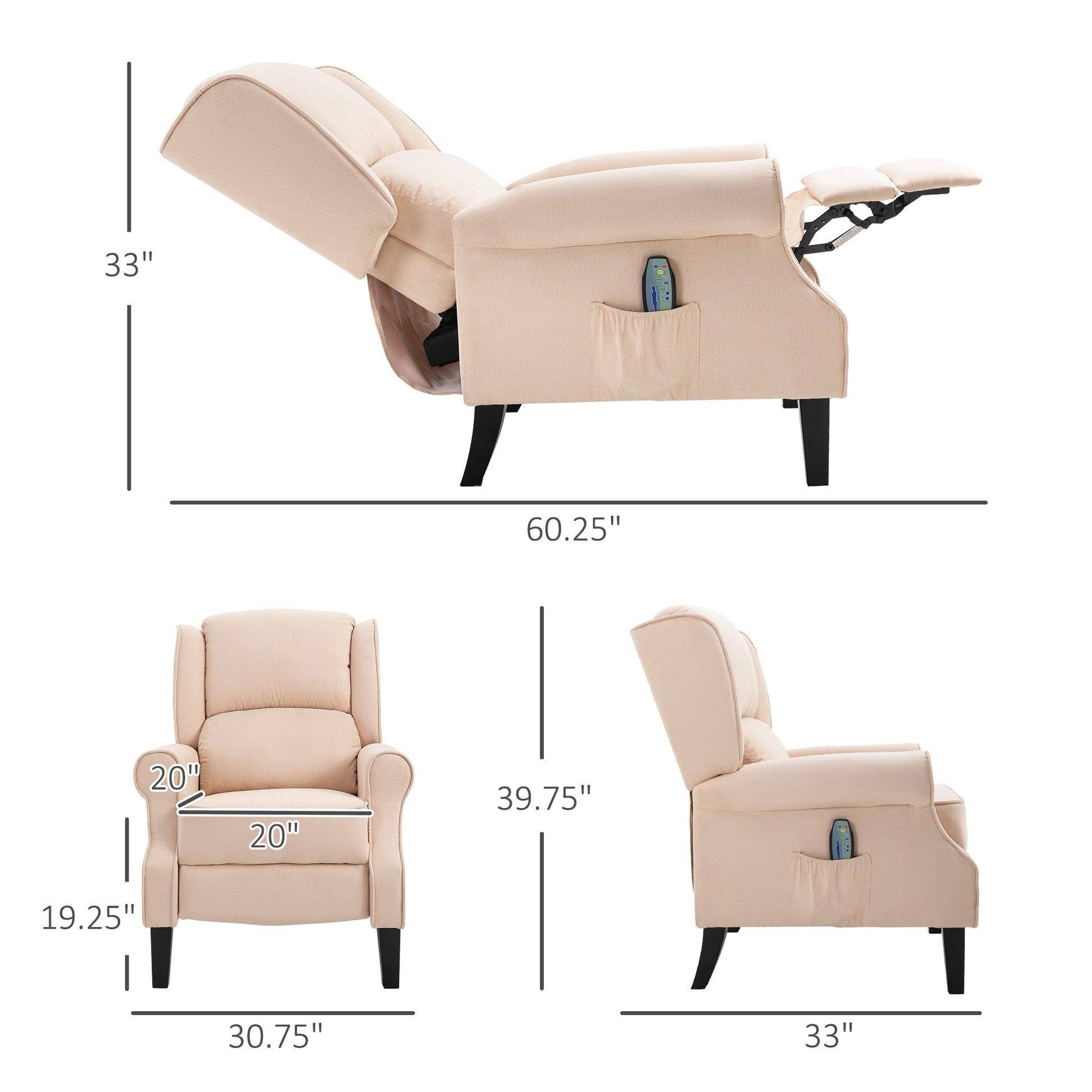 Homcom Massage Recliner Sofa Chair With Heat Function, Remote, Cream Cream White Fabric