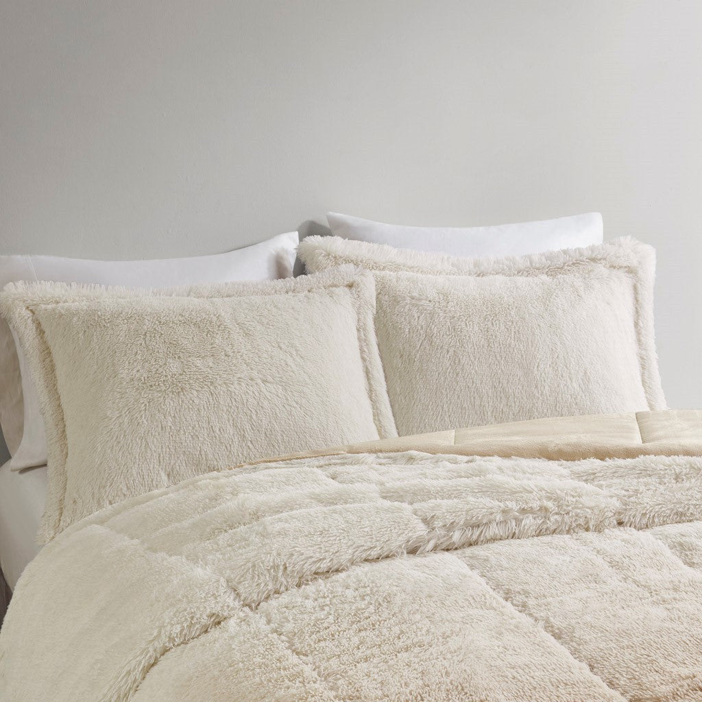 Ombre Shaggy Long Fur Comforter Mini Set Twin Natural Polyester