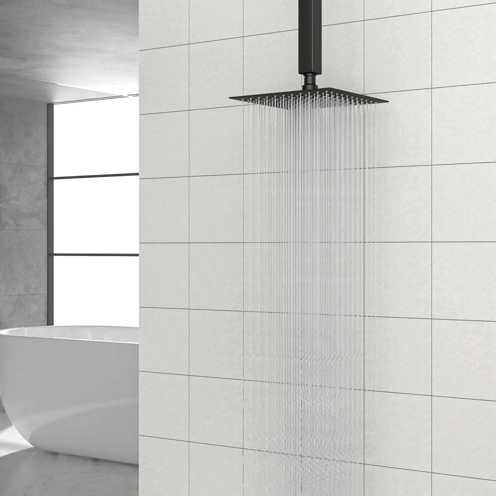 8" Black Square Rainfall Shower Head, Wall Ceiling Mounted Matte Black Stainless Steel