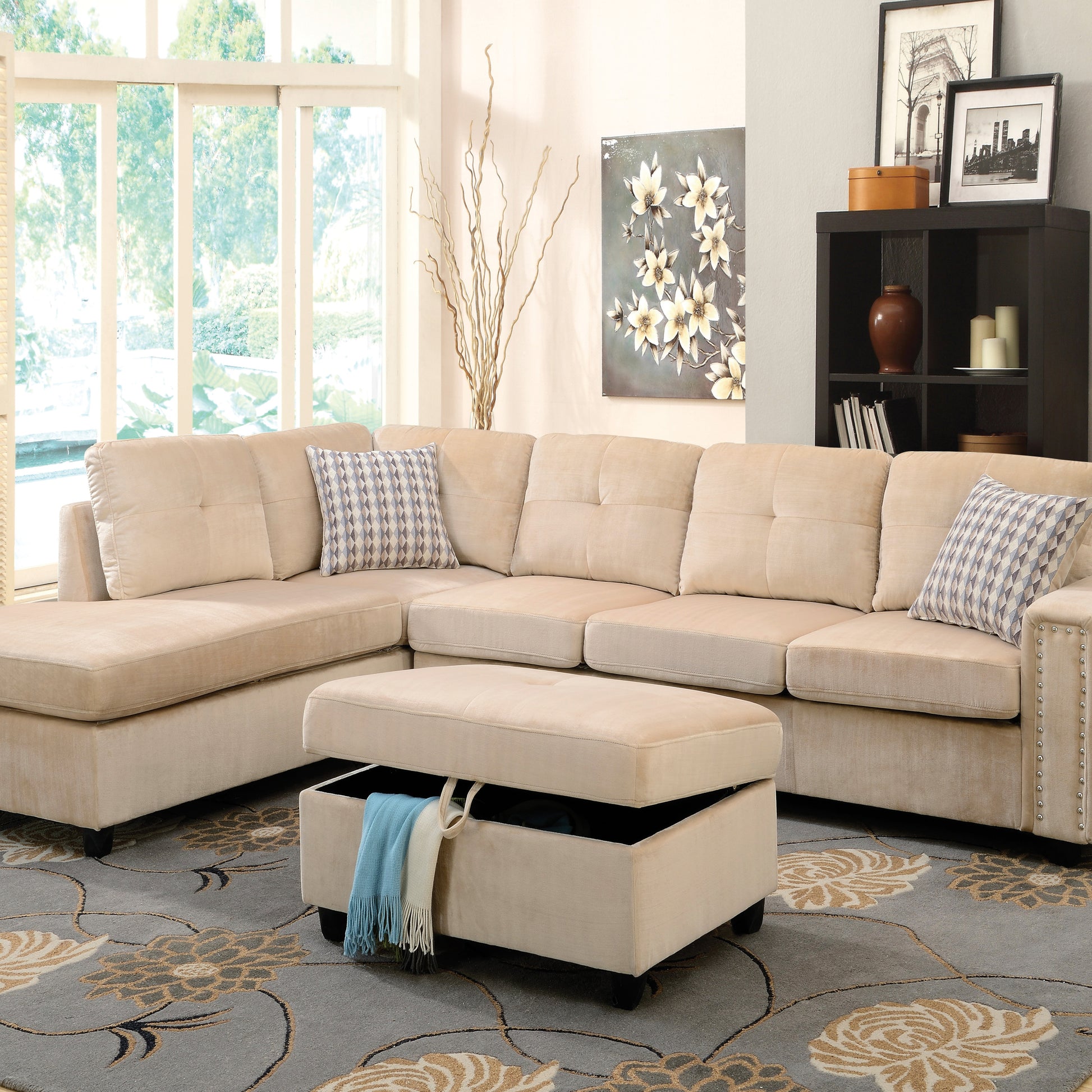 Beige Storage Upholstery Ottoman Beige Velvet Wood Primary Living Space Solid Beige Flip Top Rectangle With Storage Velvet