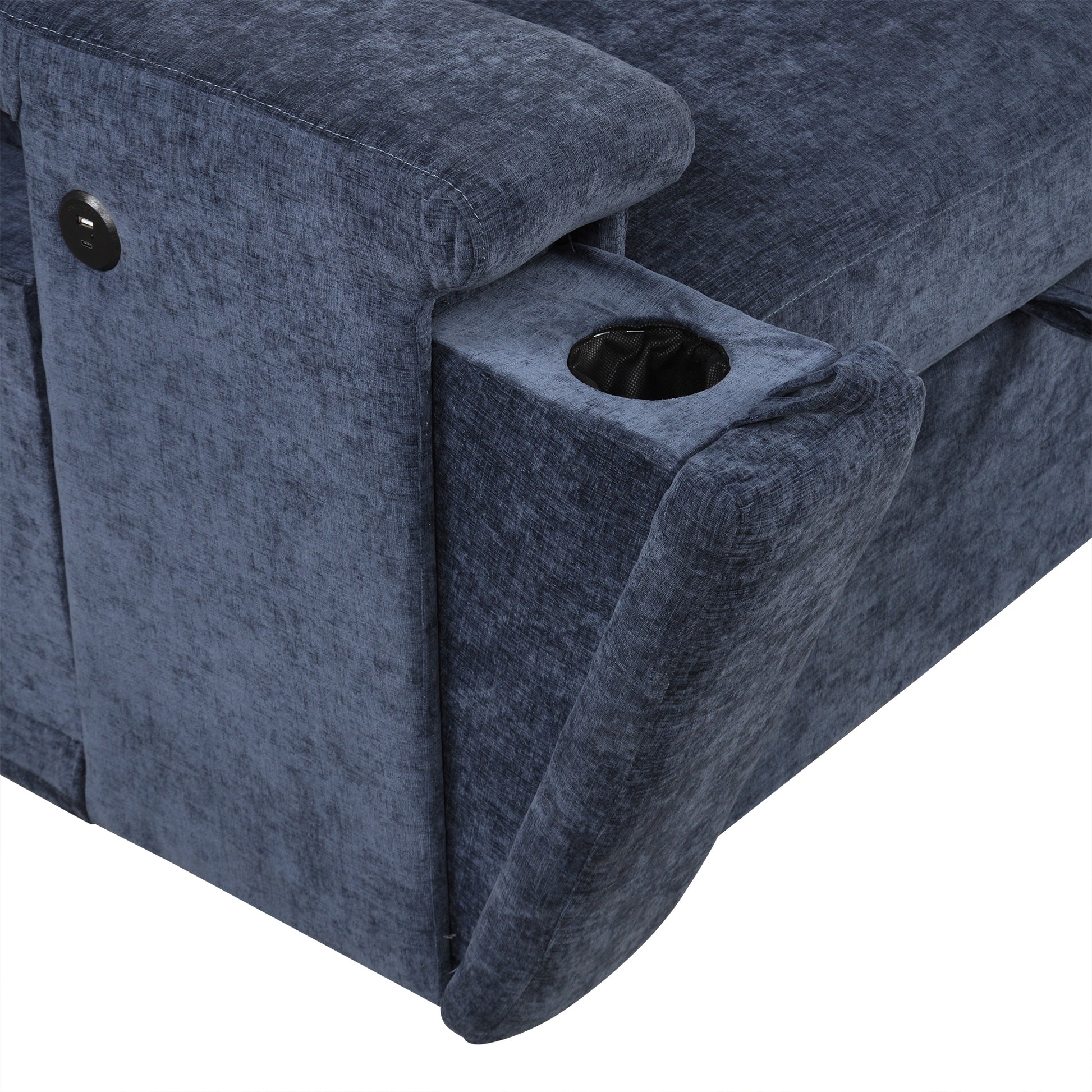 L Shaped Padded Modular Sofa With Storage Space, Usb Ports, And Cup Holders On The Armrests, Suitable For Living Rooms, Offices, And Apartments. Blue Wood Polyester 5 Seat