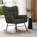 Teddy Fabric Rocking Chair, Upholstered Rocker Armchair With High Backrest, Modern Rocking Accent Chair For Nursery, Living Room, Bedroom, Olive Green Metal Olive Green Light Brown Bedroom Foam Wipe Clean Modern Rocking Chairs Rubberwood Tufted Back Foam