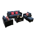 Outdoor Garden Patio Furniture 7 Piece Pe Rattan Wicker Cushioned Sofa Sets And Coffee Table, Patio Furniture Set Outdoor Couch Outdoor Couch Patio Furniture Outdoor Sofa Patio Couch Yes Complete Patio Set Dark Coffee Blue Seats 6 Weather Resistant Frame
