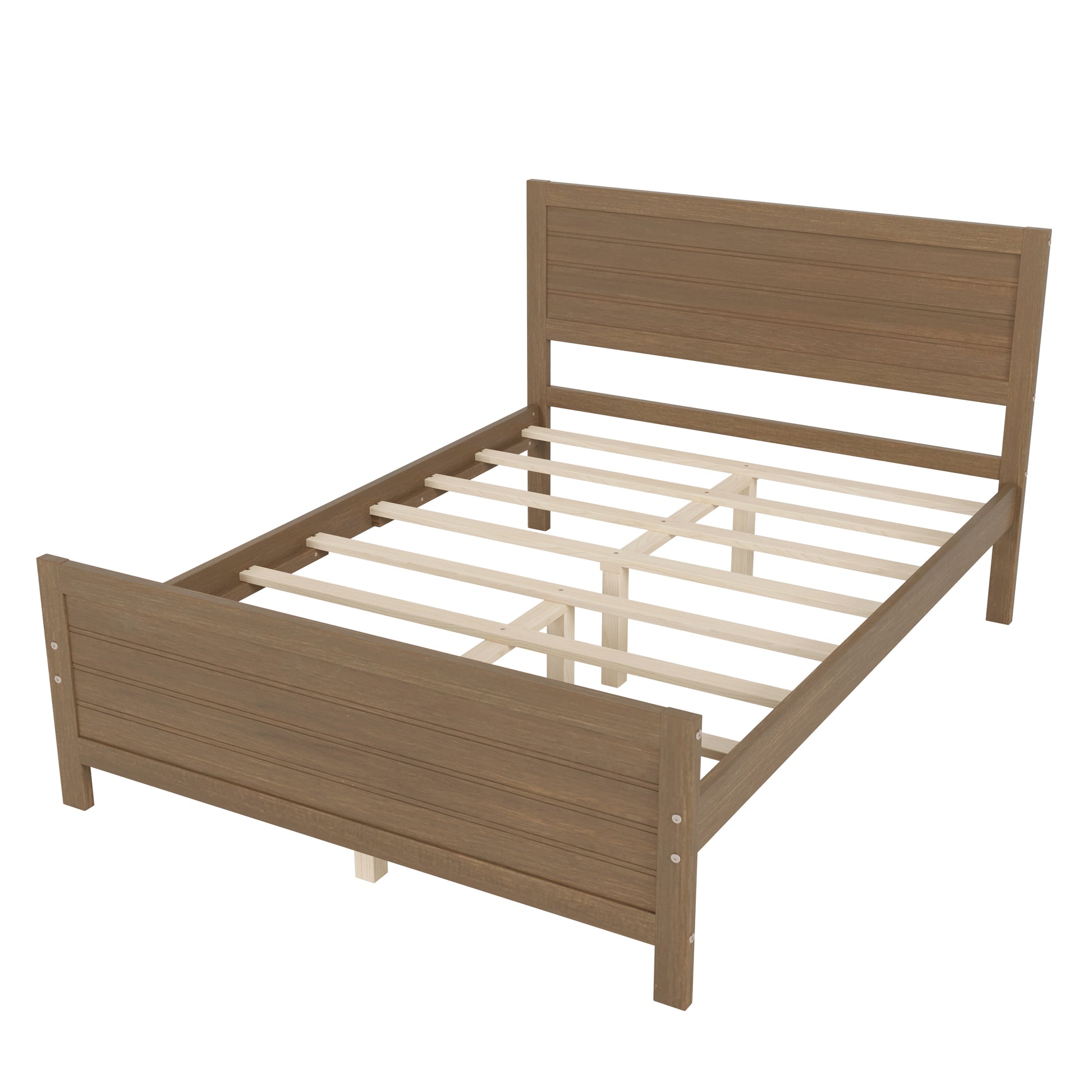 Wood Platform Bed Frame With Headboard, Mattress Foundation With Wood Slat Support, No Box Spring Needed, Full Size, Walnut Box Spring Not Required Full Walnut Wood Solid Wood Mdf