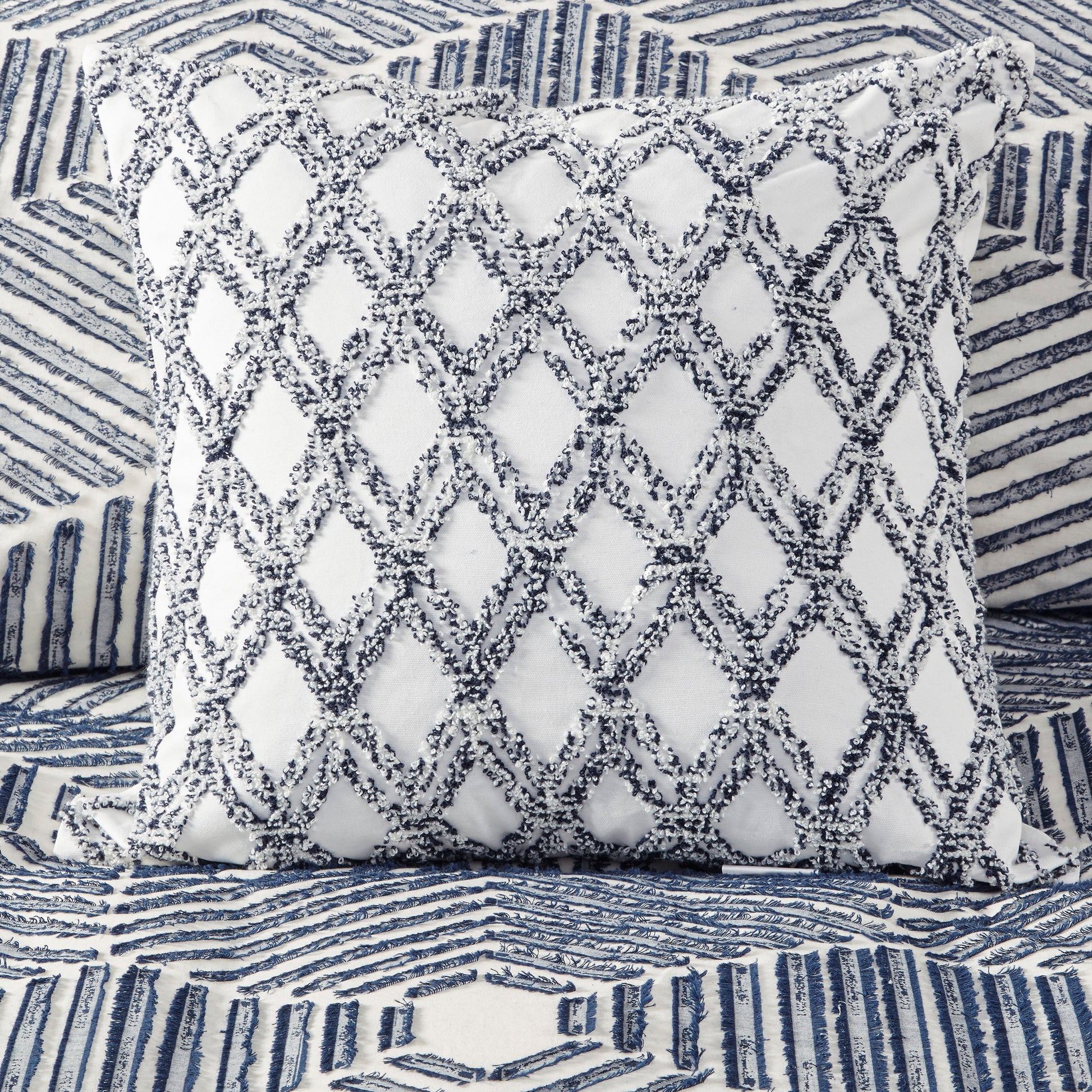 Cotton Jacquard Duvet Cover Set Queen White Navy Cotton