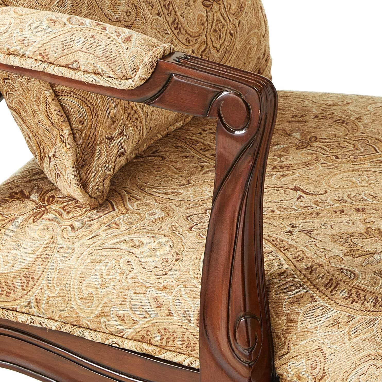 Queen Anne Style Legs Traditional Accent Chair W Pillow Beige Fabric Dark Cherry Solid Wood Padded Seat 1Pc Arm Chair Beige,Cherry Primary Living Space Antique,Contemporary,Traditional Fabric,Solid Wood