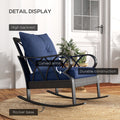 Outsunny Outdoor Wicker Rocking Chair With Padded Cushions, Aluminum Furniture Rattan Porch Rocker Chair W Armrest For Garden, Patio, And Backyard, Navy Blue Blue Aluminum