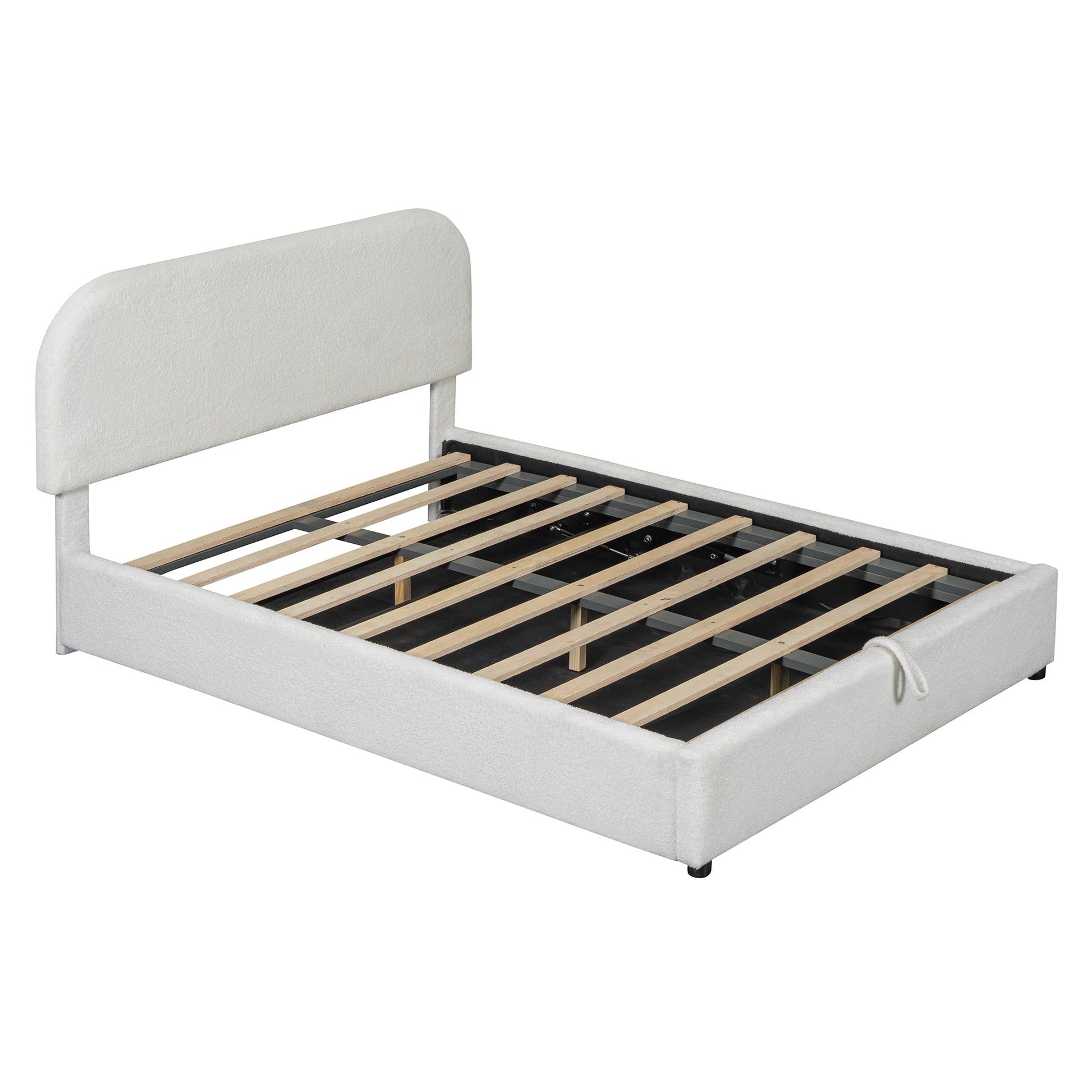 Teddy Fleece Full Size Upholstered Platform Bed With Hydraulic Storage System, White Full White Teddy