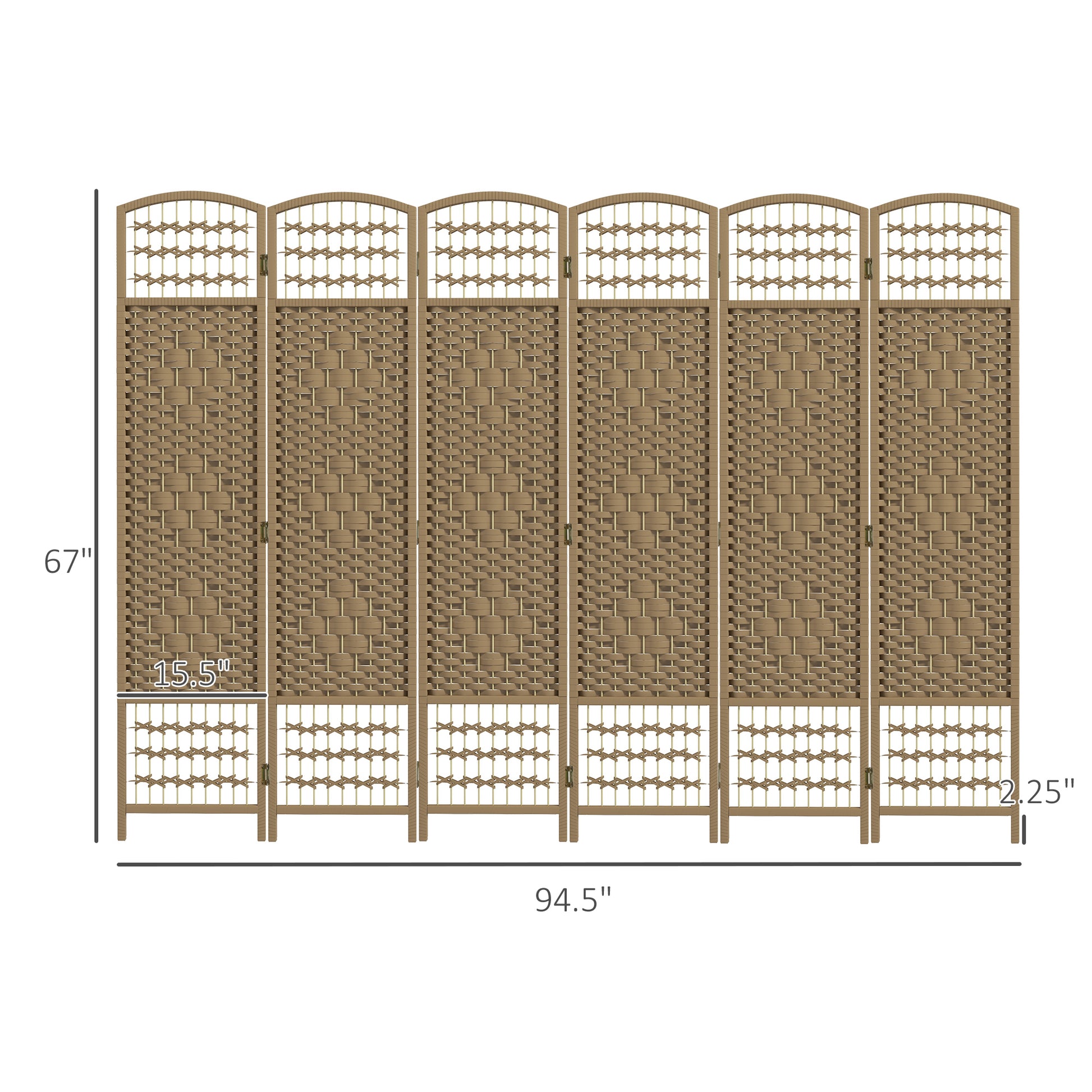 Homcom 6 Panel Room Divider, Folding Privacy Screen, 5.6' Room Separator, Wave Fiber Freestanding Partition Wall Divider, Natural Natural Wood Wood