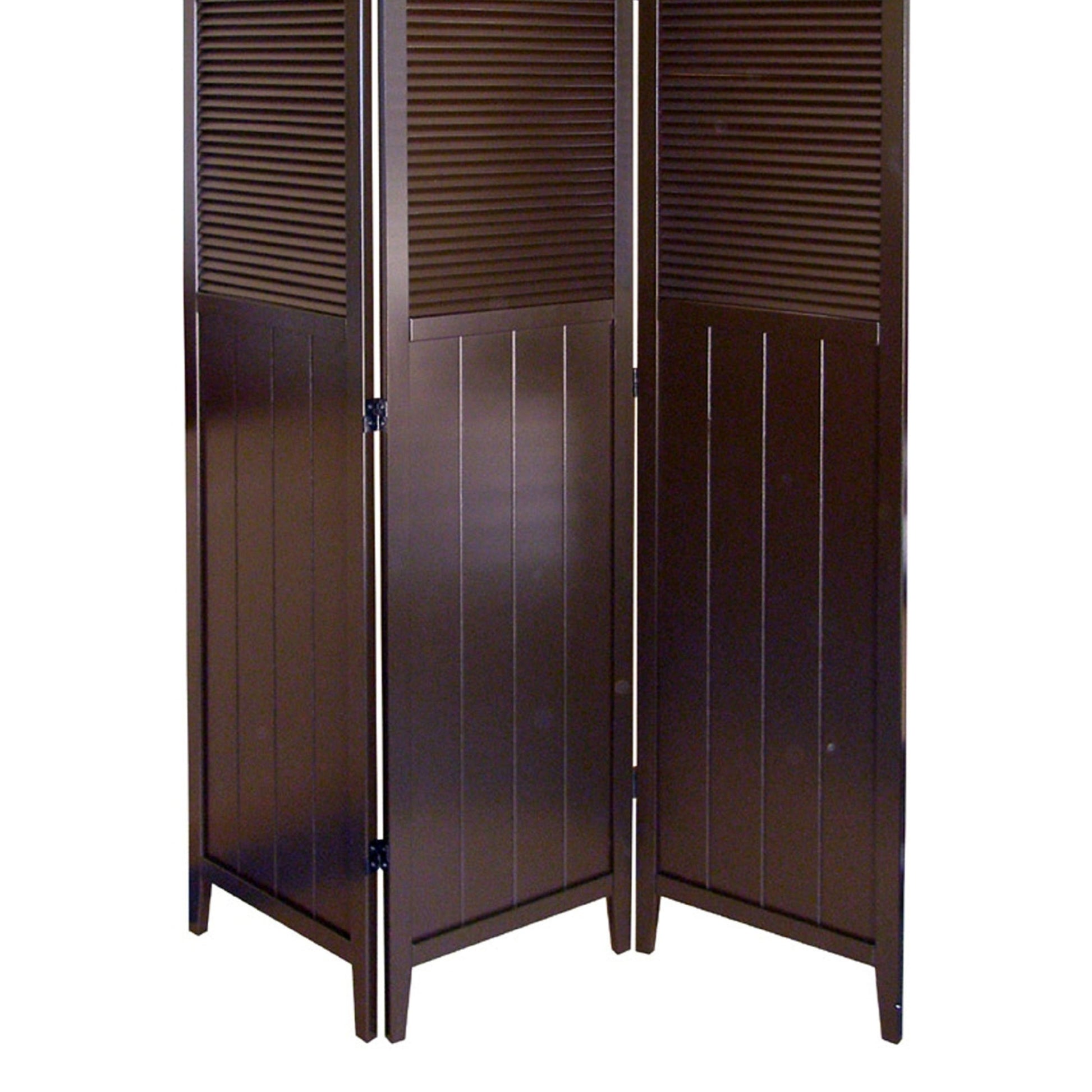 70" Tall 3 Panel Screen Room Divider "Shutter Door" With Espresso Finish Espresso Wood