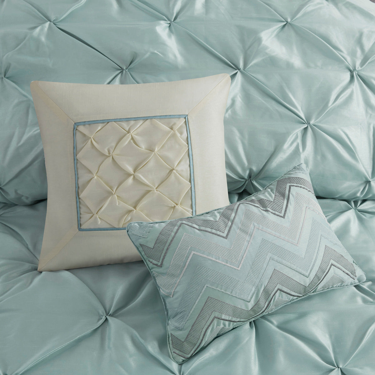 7 Piece Tufted Comforter Set Seafoam Queen Queen Seafoam Polyester