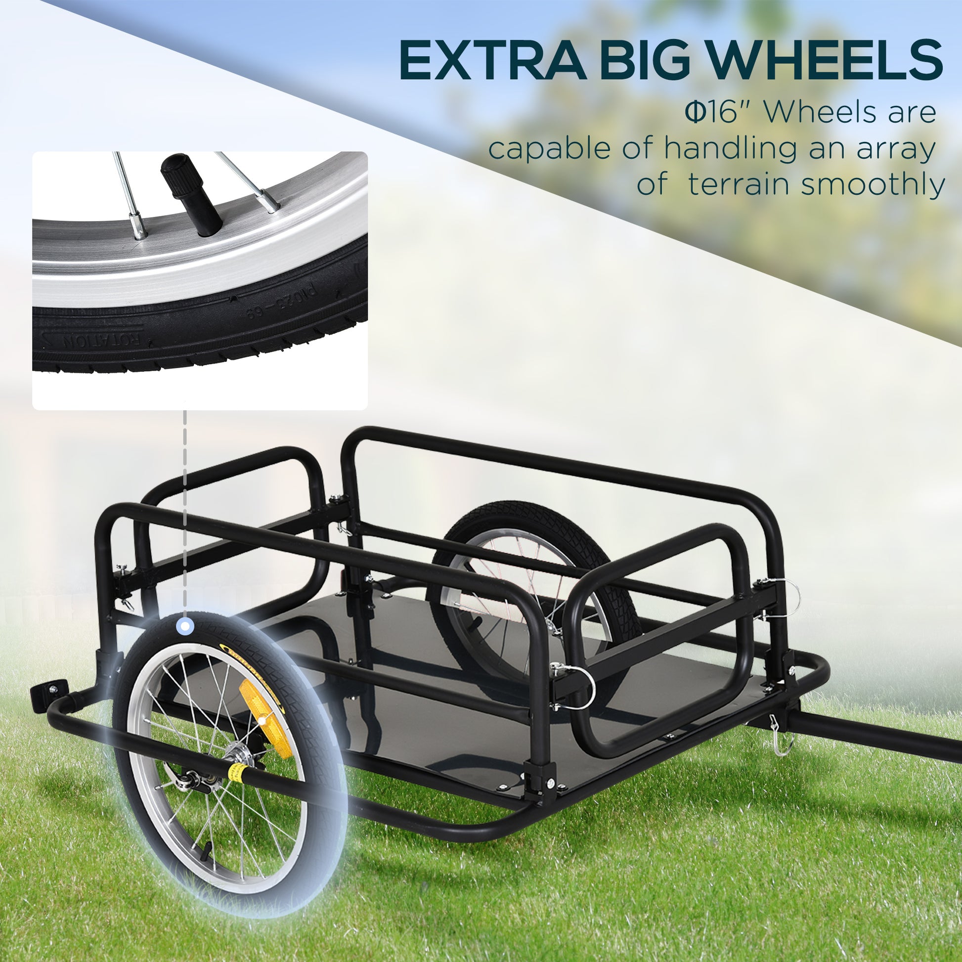 Aosom Bike Cargo Trailer For Hefty Loads, Foldable Compact Storage, Universal Hitch, Bike Wagon Bike Trailer Bicycle Cargo Trailer Bike Attachment With 16" Wheels, Heavy Duty, Black Black Steel