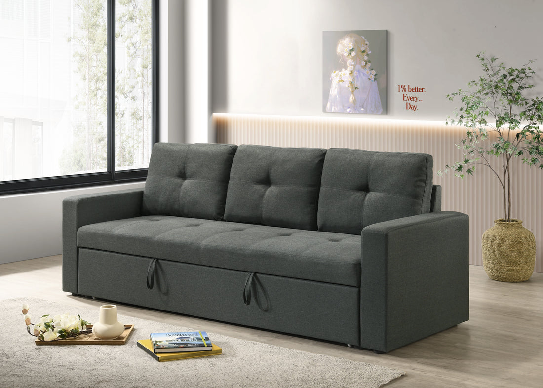 Burleigh 83.5"W Dark Gray Fabric Sleeper Sofa With Tufted Cushions Dark Gray Fabric 3 Seat