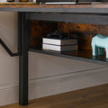 Single Metal Loft Bed With Rectangular Desk, Led Lights, Led Loft Bed Frame Double Bed With Storage Shelves And Hanging Storage Compartments, Safety Guard And Ladder, No Box Springs Required, Rattan G Full Black Brown Mdf Iron
