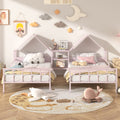 Metal Double Twin Size Platform Bed With House Shaped Headboard And A Built In Nightstand, Pink Box Spring Not Required Twin Pink Metal Metal