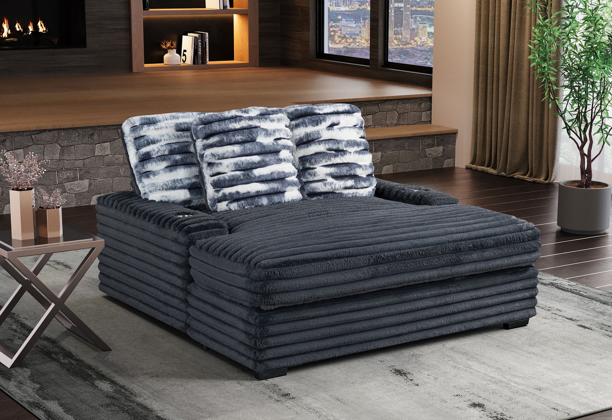 Shine Grey Lounger Sofa With Usb Gray Fabric