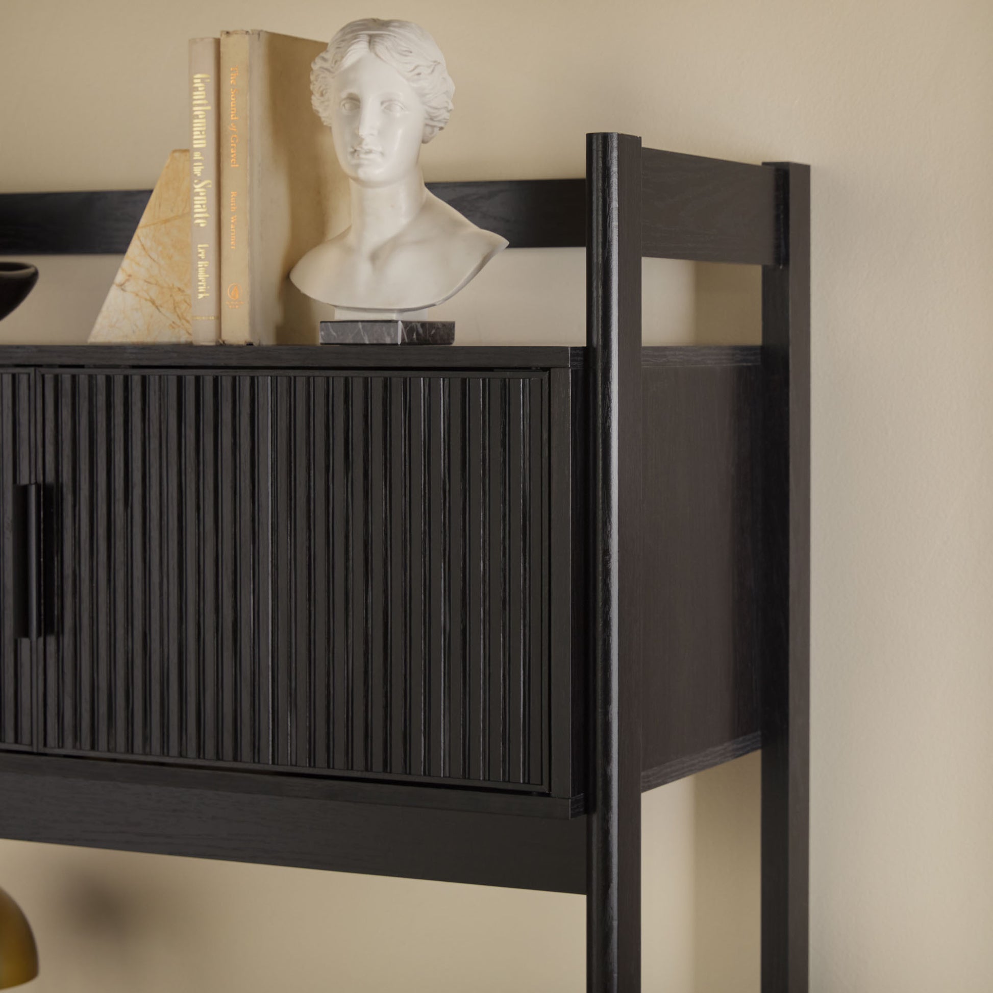 Transitional Reeded Desk With Hutch And Drawers Plus Tech Management Black Black Mdf Mdf