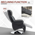 Homcom Manual Recliner Chair For Adults, Adjustable Swivel Recliner With Footrest, Padded Arms, Pu Leather Upholstery And Steel Base For Living Room, Black Black Steel