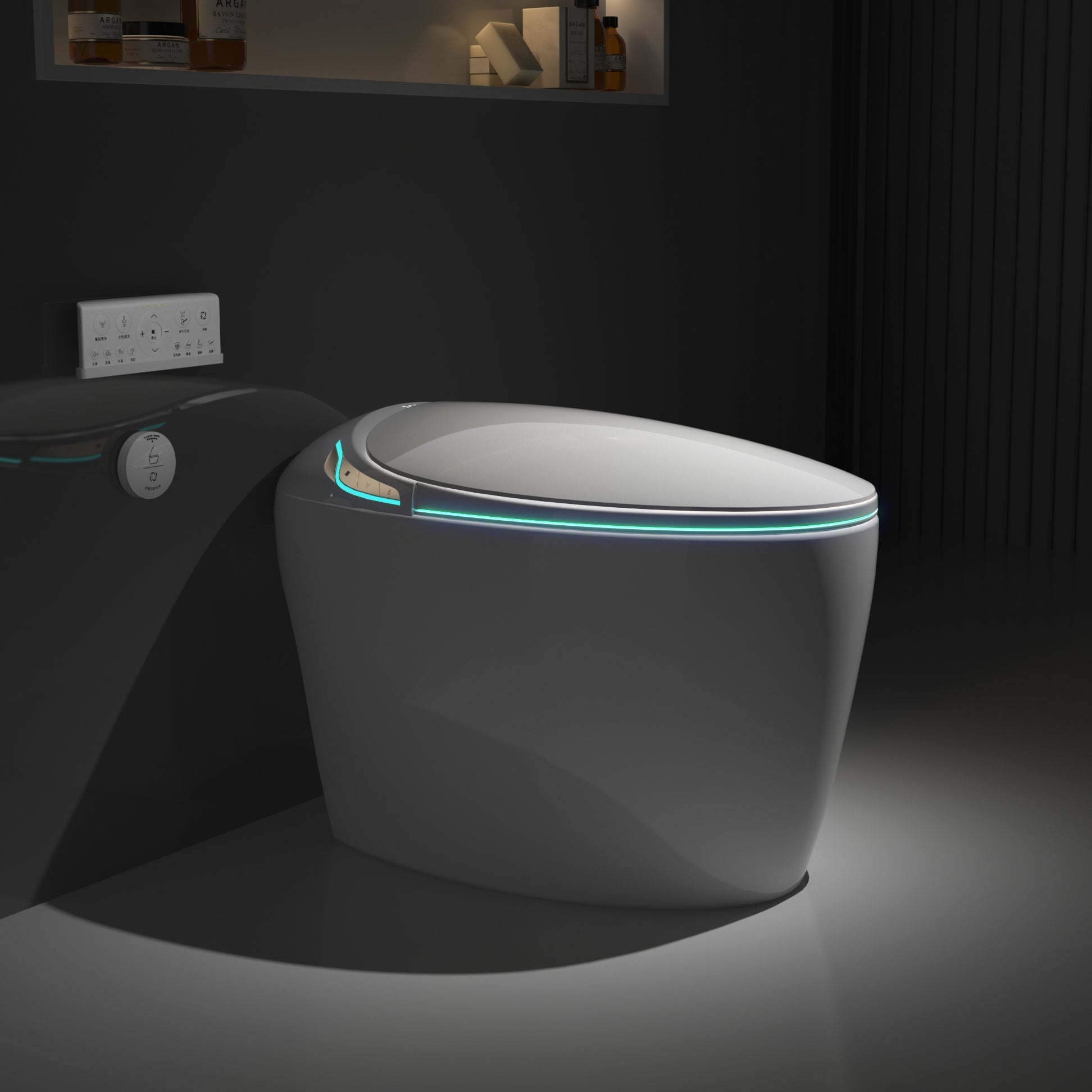 Unique Smart Toilet With Bidet Built In, Intelligent One Piece Toilet For Modern Bathroom, Auto Open Close Seat, Foot Sensor, Led Display,Night Light, Warm Water & Dryer,White White Bathroom