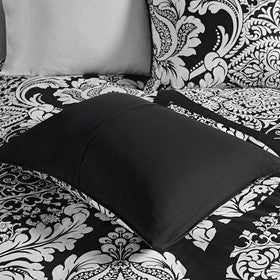 7 Piece Cotton Printed Comforter Set Black Cal King California King Black Polyester
