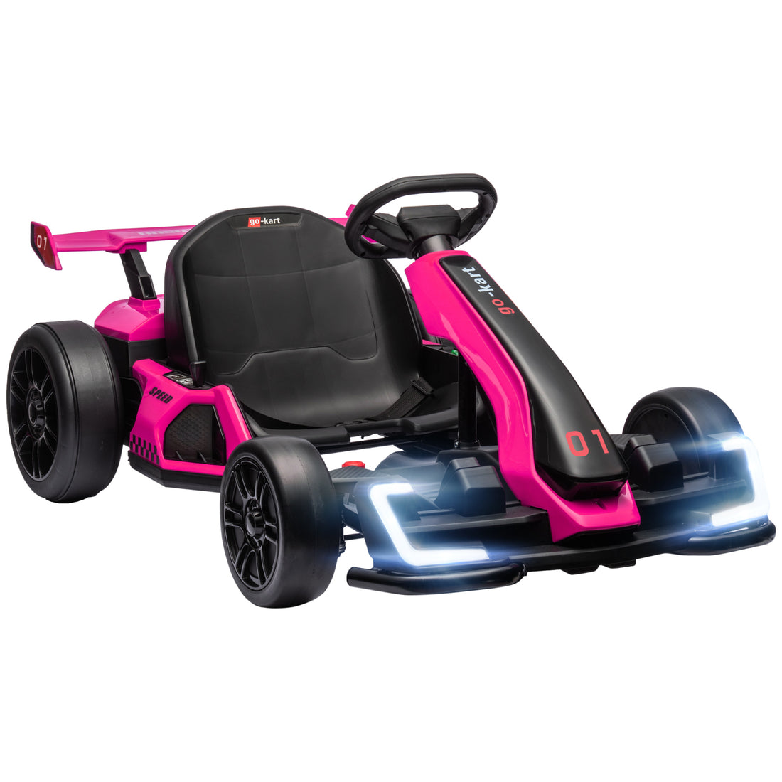 Aosom 24V 7.5 Mph Electric Go Kart With Adjustable Seat, Drifting Car Battery Powered Ride On Toy Outdoor With Slow Start, Button Start, Music, Honking Horn, Lights, For 6 12 Years Old, Pink Pink Plastic