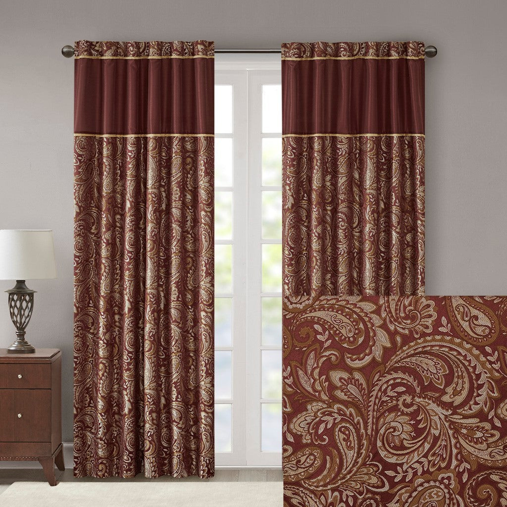 Jacquard Curtain Panel Pair 2 Pcs Window Panels Burgundy Polyester