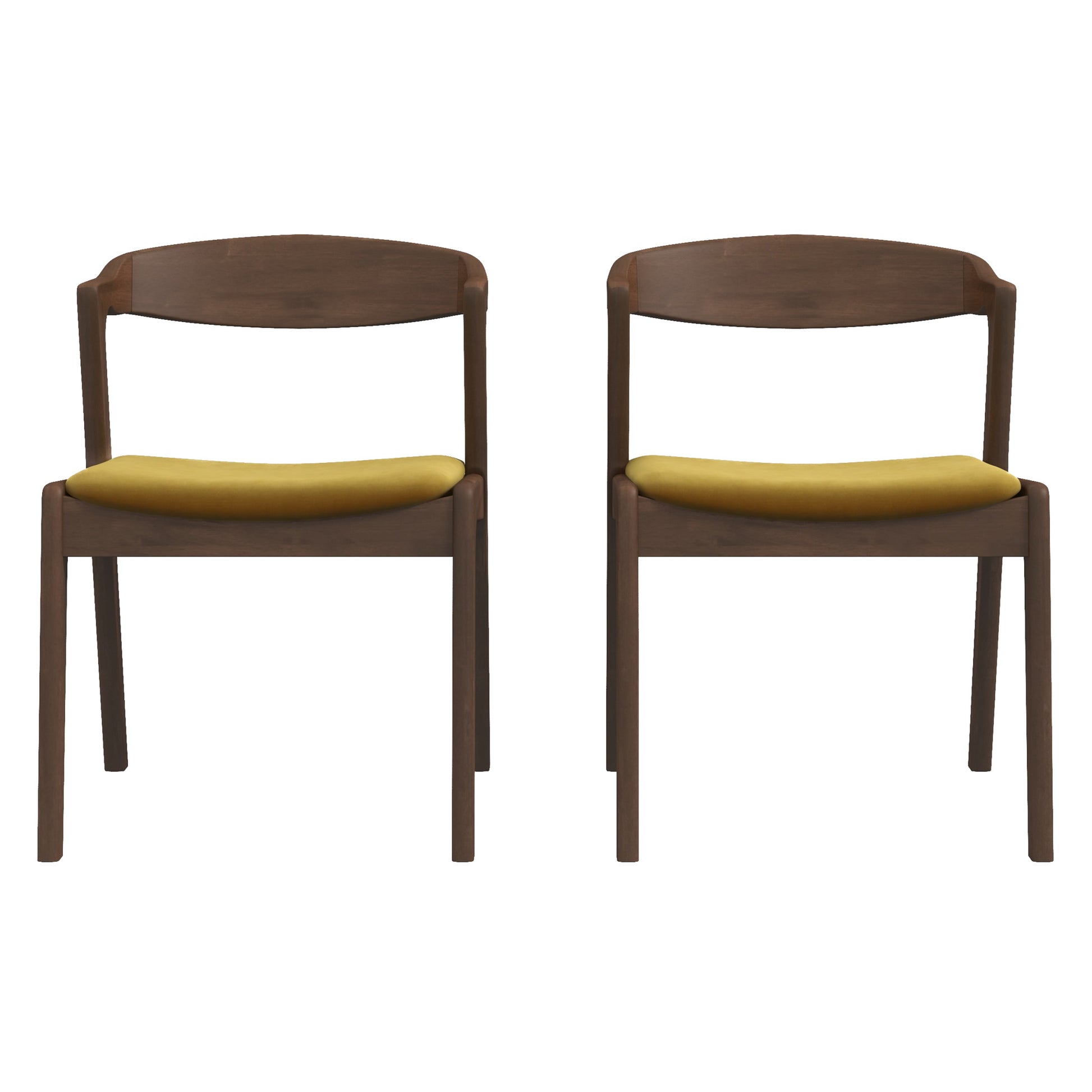 Dakota Dark Yellow Velvet Dining Chair Set Of 2 Solid Brown,Wood Brown Dining Room Foam Wipe Clean Mid Century Modern Dining Chairs Set Of 2 Foam Solid Wood,Velvet