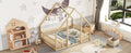 Full Wood House Shaped Floor Bed With Fence, Guardrails,Natural Full Natural American Design Pine