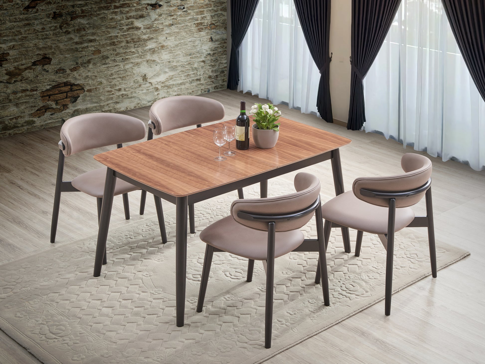 Natural And Black Dining Table With Bufferfly Extension Leaf Natural Black Seats 6 Dining Room Mid Century Modern Rectangular Wood